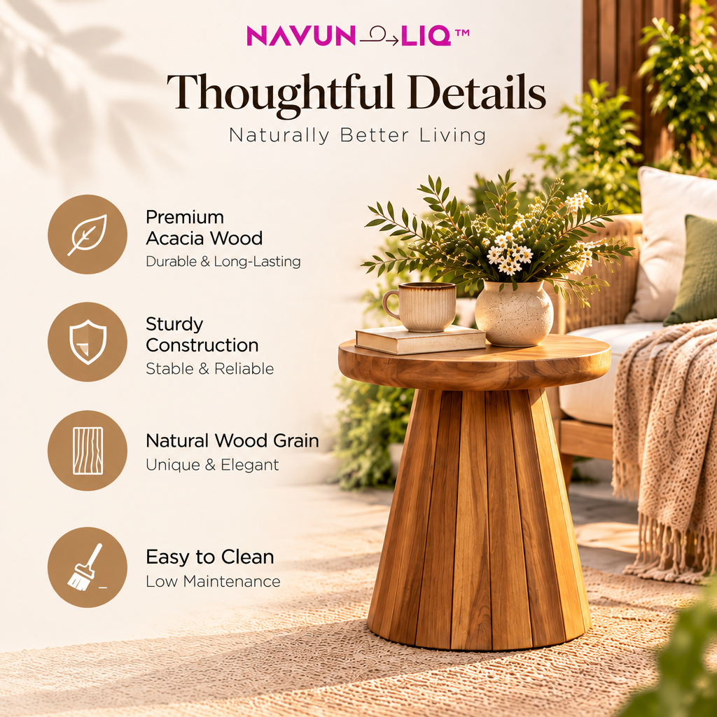 Navuneliq™ Cove Side Table – Compact Acacia Wood Outdoor Accent Table for Small Balconies, Patios & Garden Lounges