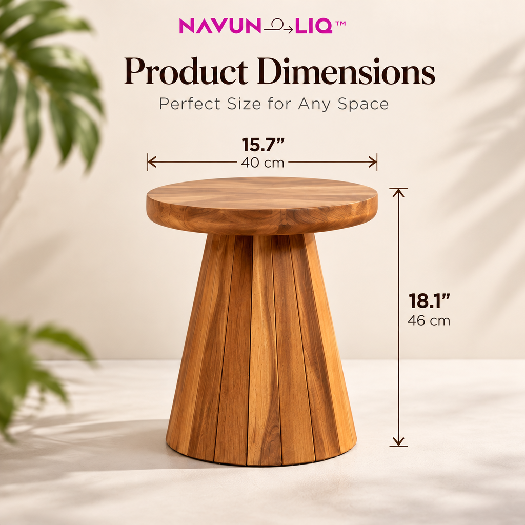 Navuneliq™ Cove Side Table – Compact Acacia Wood Outdoor Accent Table for Small Balconies, Patios & Garden Lounges