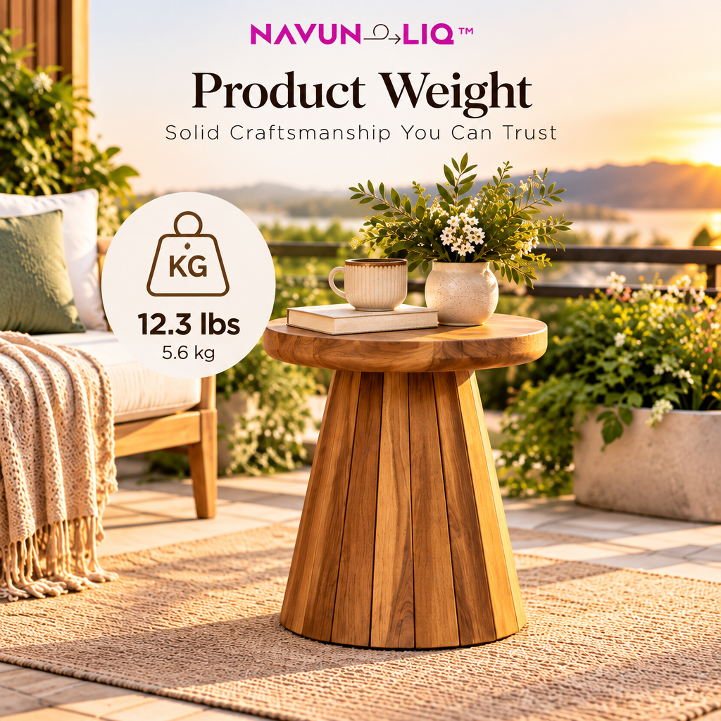 Navuneliq™ Cove Side Table – Compact Acacia Wood Outdoor Accent Table for Small Balconies, Patios & Garden Lounges