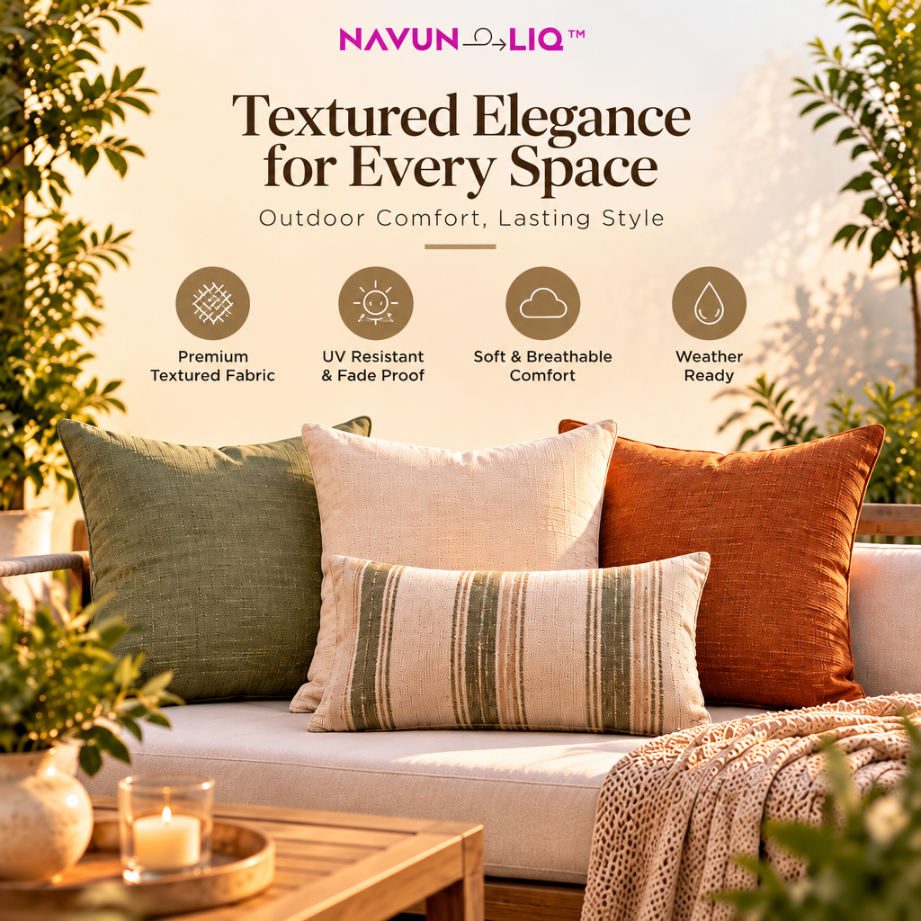 Navuneliq™ Terra Outdoor Pillow Covers – Textured Weather-Resistant Decorative Cushion Covers for Patio Furniture & Garden Seating