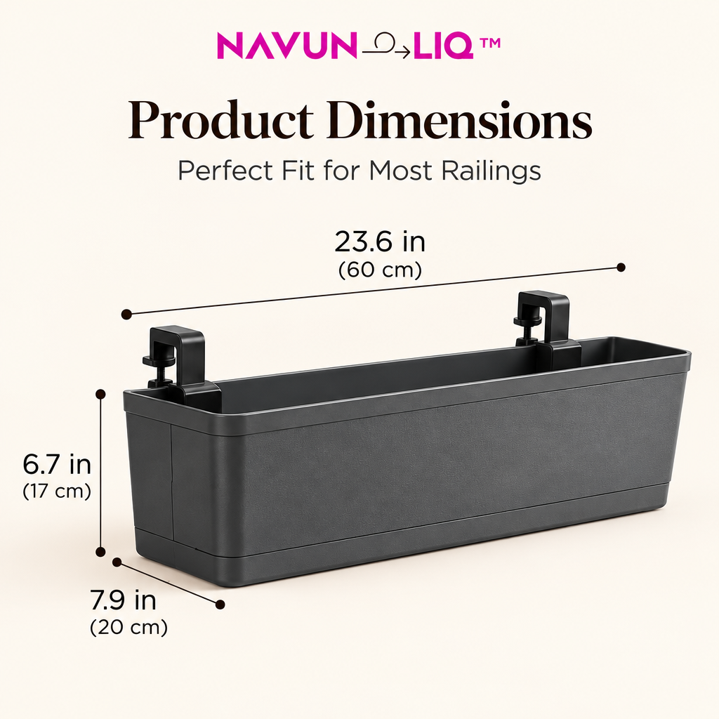 Navuneliq™ RailBloom Planter Box – Space-Saving Balcony Railing Flower Box for Herbs, Flowers & Urban Gardens