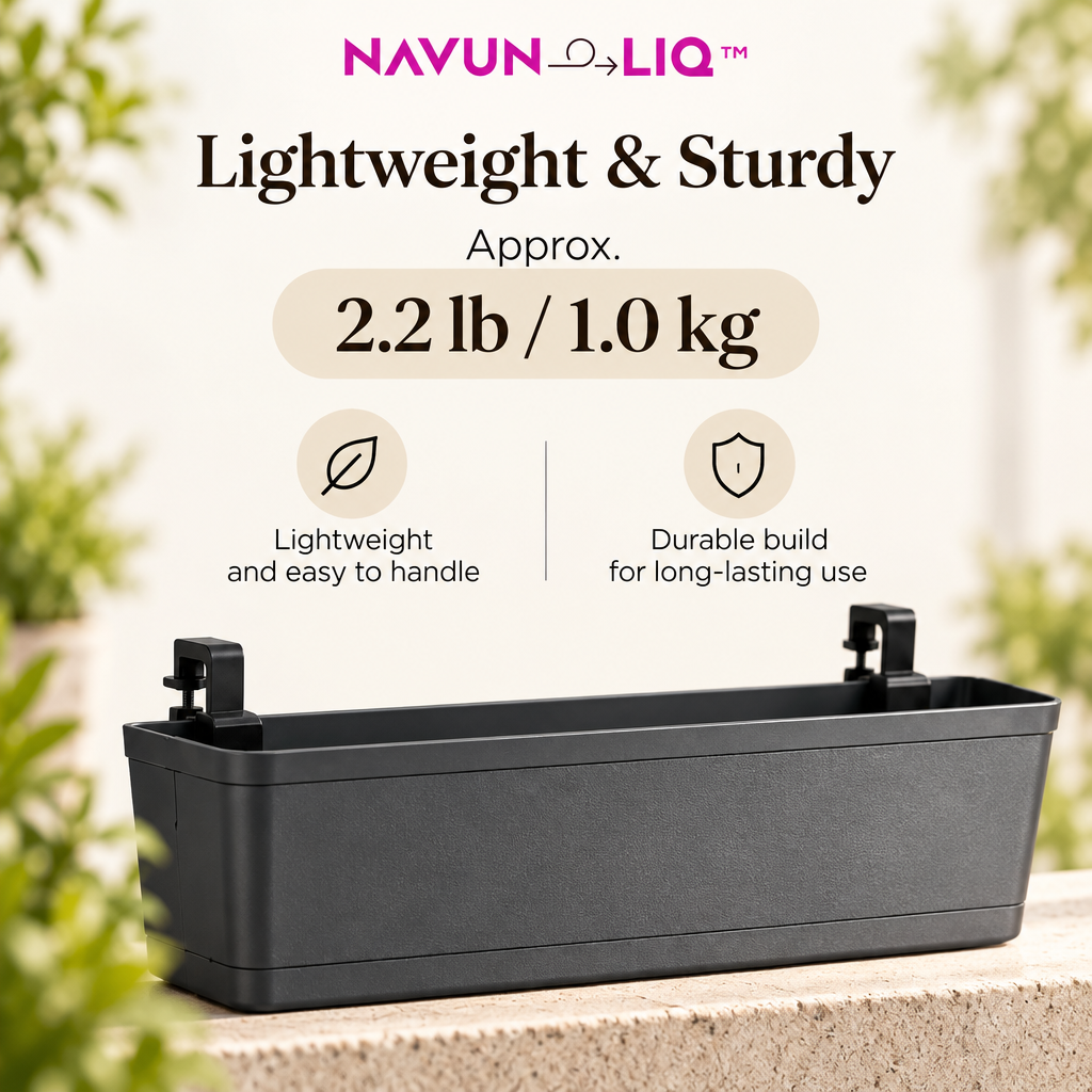 Navuneliq™ RailBloom Planter Box – Space-Saving Balcony Railing Flower Box for Herbs, Flowers & Urban Gardens