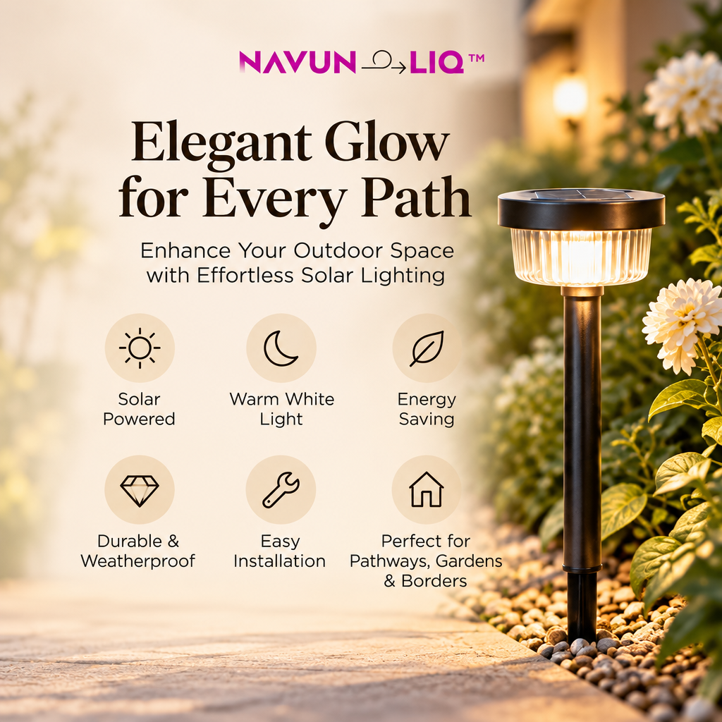 Navuneliq™ Luma Pathway Lights – Warm White Solar Garden Stake Lights for Walkways, Flower Beds & Outdoor Borders