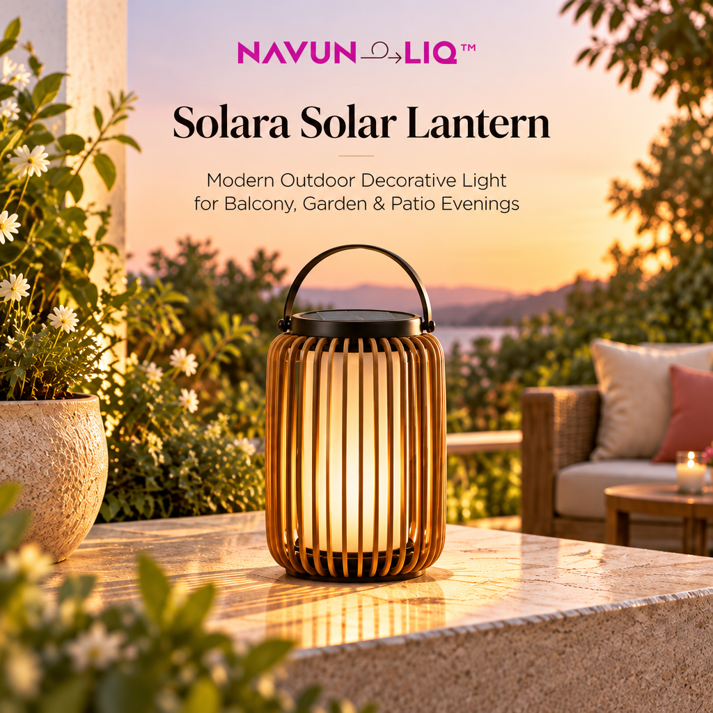 Navuneliq™ Solara Solar Lantern – Modern Outdoor Decorative Light for Balcony, Garden & Patio Evenings