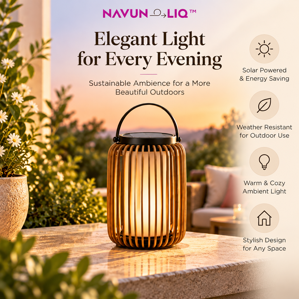 Navuneliq™ Solara Solar Lantern – Modern Outdoor Decorative Light for Balcony, Garden & Patio Evenings