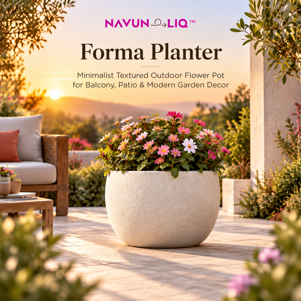 Navuneliq™ Forma Planter – Minimalist Textured Outdoor Flower Pot for Balcony, Patio & Modern Garden Decor
