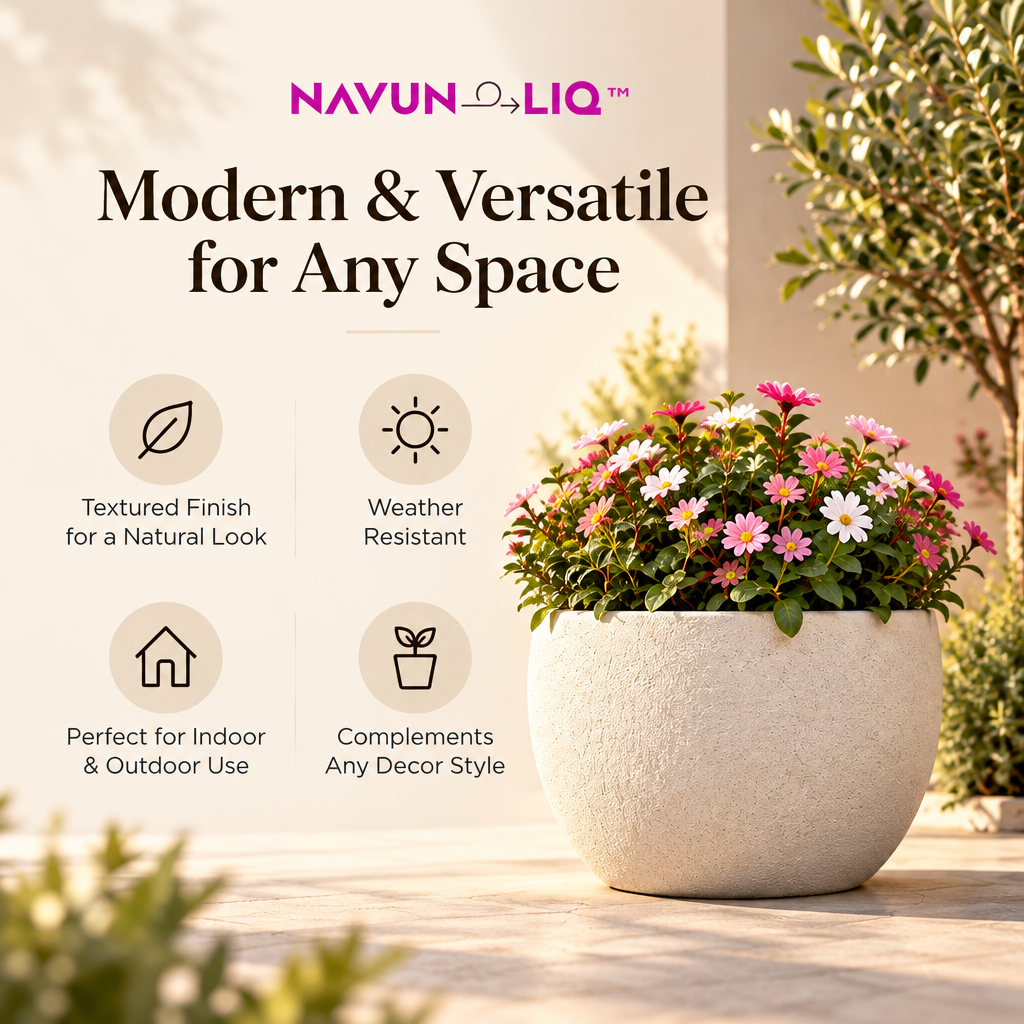 Navuneliq™ Forma Planter – Minimalist Textured Outdoor Flower Pot for Balcony, Patio & Modern Garden Decor