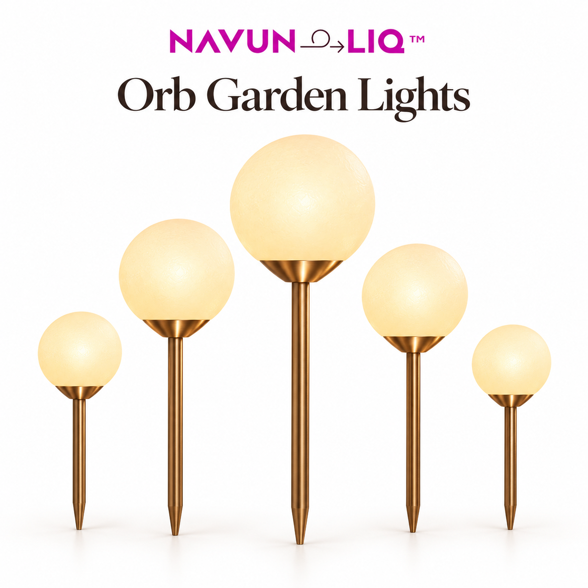 Navuneliq™ Orb Garden Lights – Sculptural Solar-Powered Outdoor Accent Lights for Flower Beds, Planters & Contemporary Landscapes