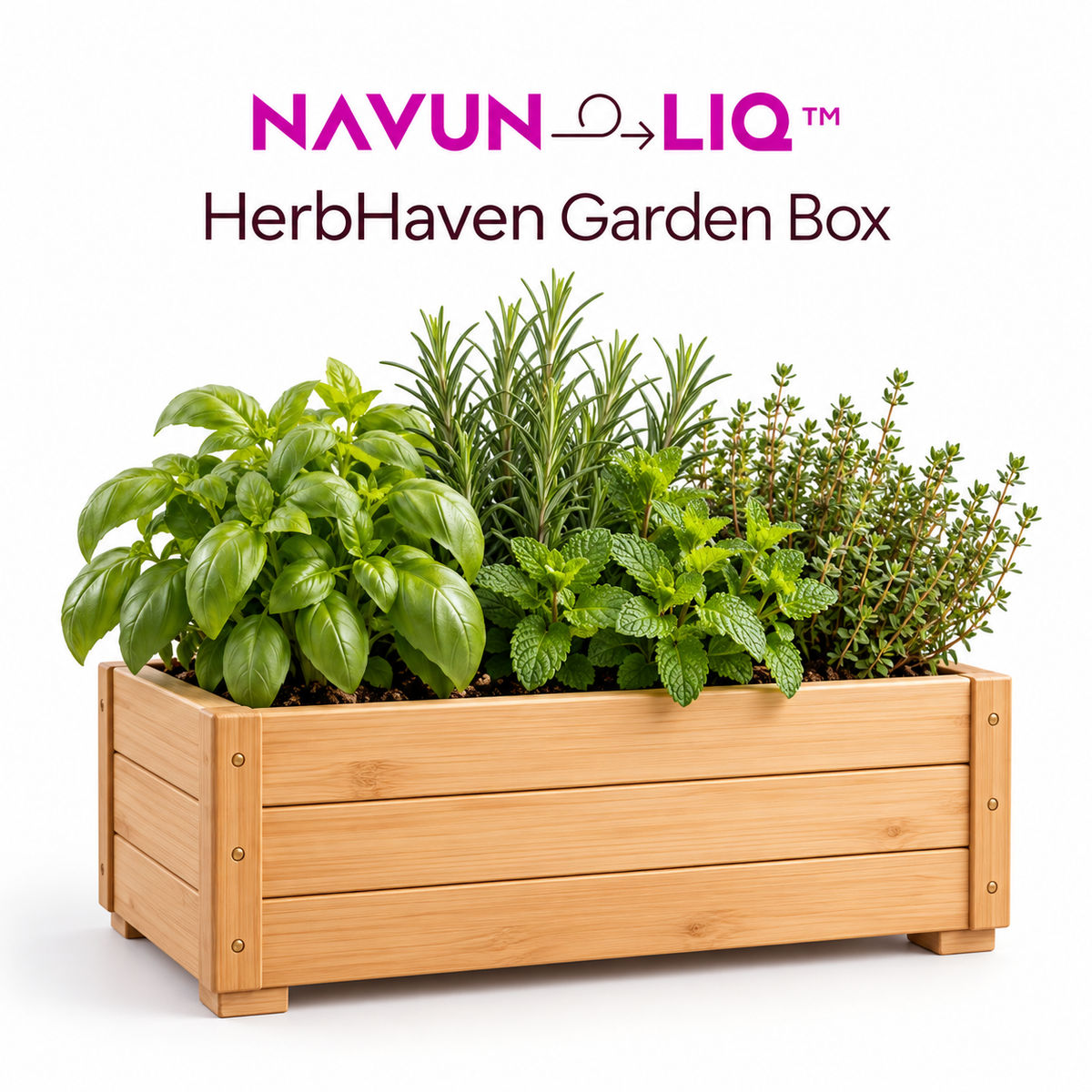 Navuneliq™ HerbHaven Garden Box – Compact Wooden Herb Planter with Drainage for Fresh Herbs, Small Patios & Balcony Gardens