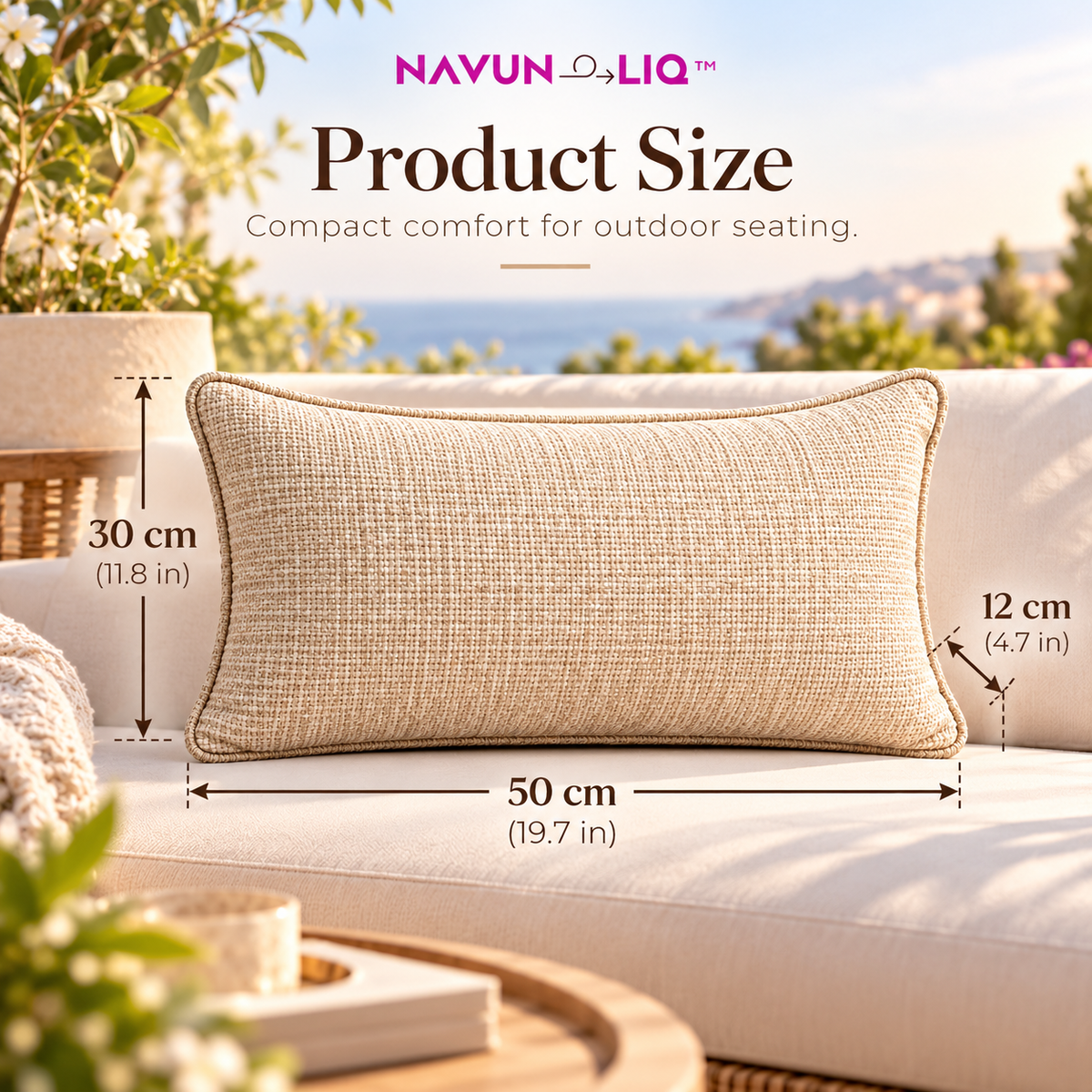 Navuneliq™ Haven Outdoor Lumbar Pillow – Weather-Resistant Textured Accent Cushion for Patio Benches, Balcony Chairs & Garden Sofas