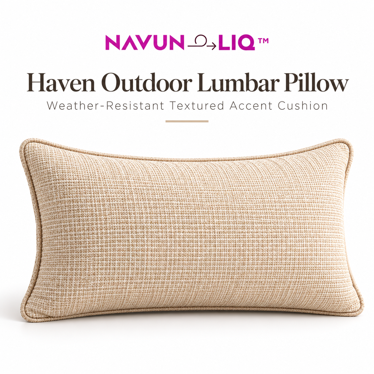 Navuneliq™ Haven Outdoor Lumbar Pillow – Weather-Resistant Textured Accent Cushion for Patio Benches, Balcony Chairs & Garden Sofas