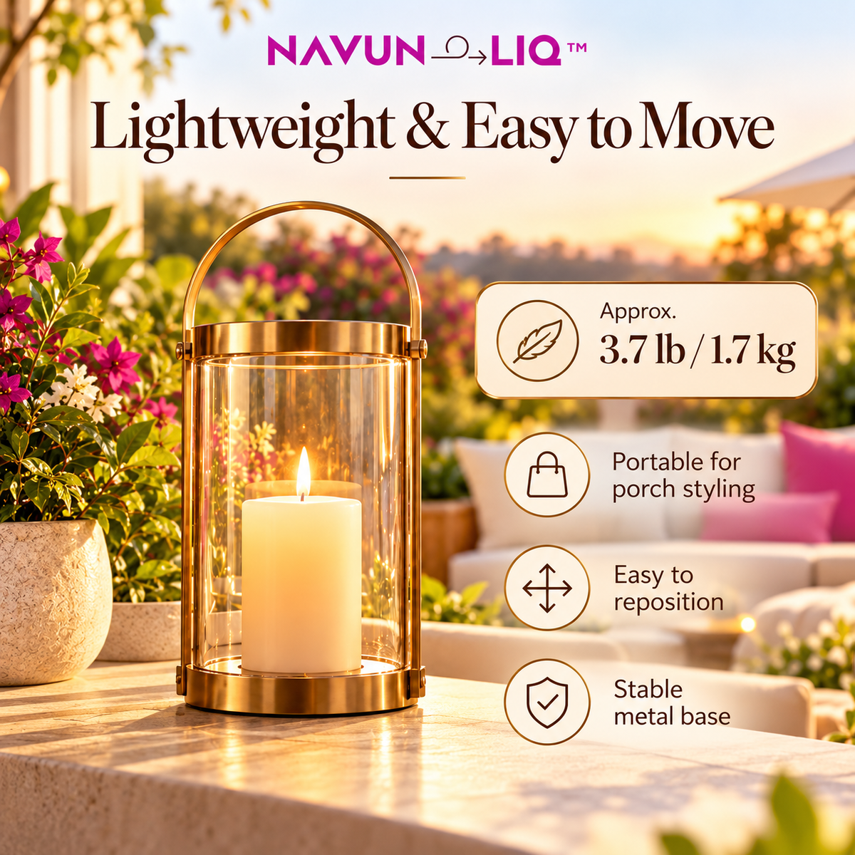 Navuneliq™ Ember Glass Lantern – Contemporary Outdoor Candle Holder for Patio Dining, Porch Styling & Evening Ambience