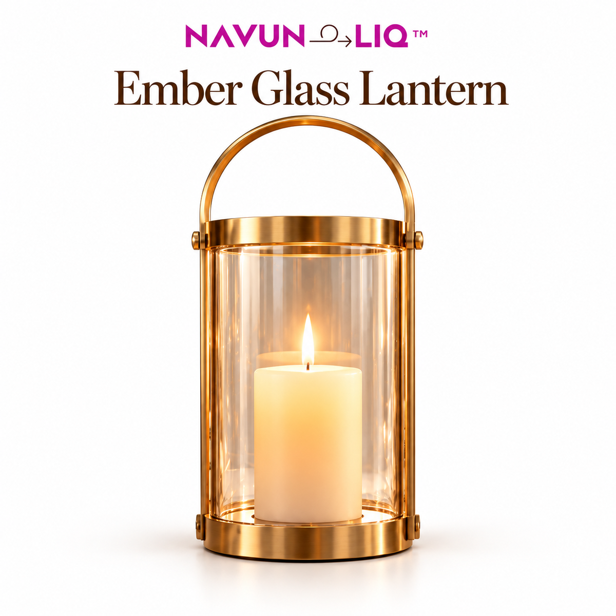 Navuneliq™ Ember Glass Lantern – Contemporary Outdoor Candle Holder for Patio Dining, Porch Styling & Evening Ambience