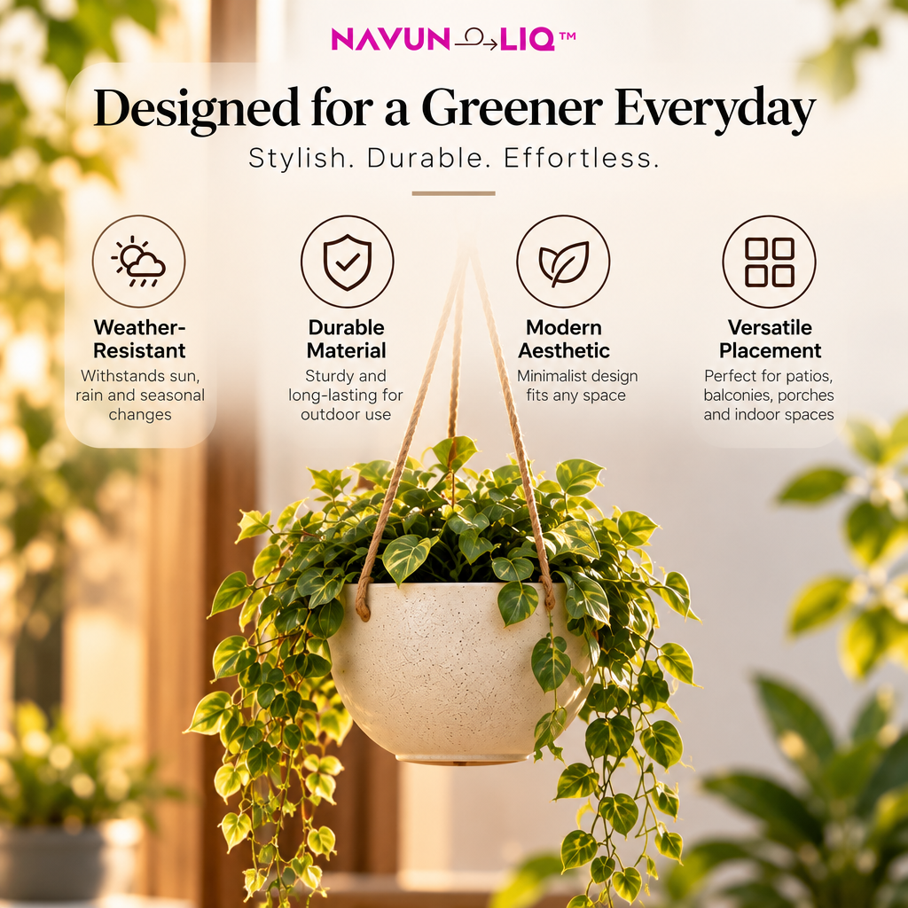Navuneliq™ AirNest Hanging Planters – Modern Decorative Plant Pots with Minimalist Hangers for Balconies, Porches & Indoor-Outdoor Spaces