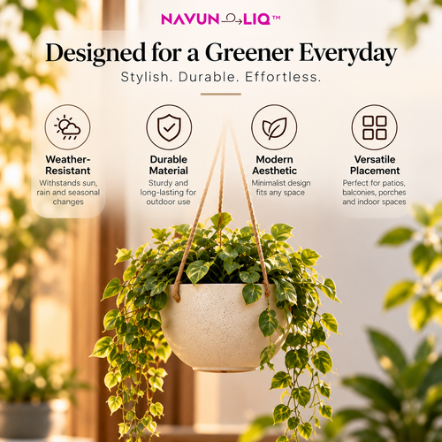Navuneliq™ AirNest Hanging Planters – Modern Decorative Plant Pots with Minimalist Hangers for Balconies, Porches & Indoor-Outdoor Spaces