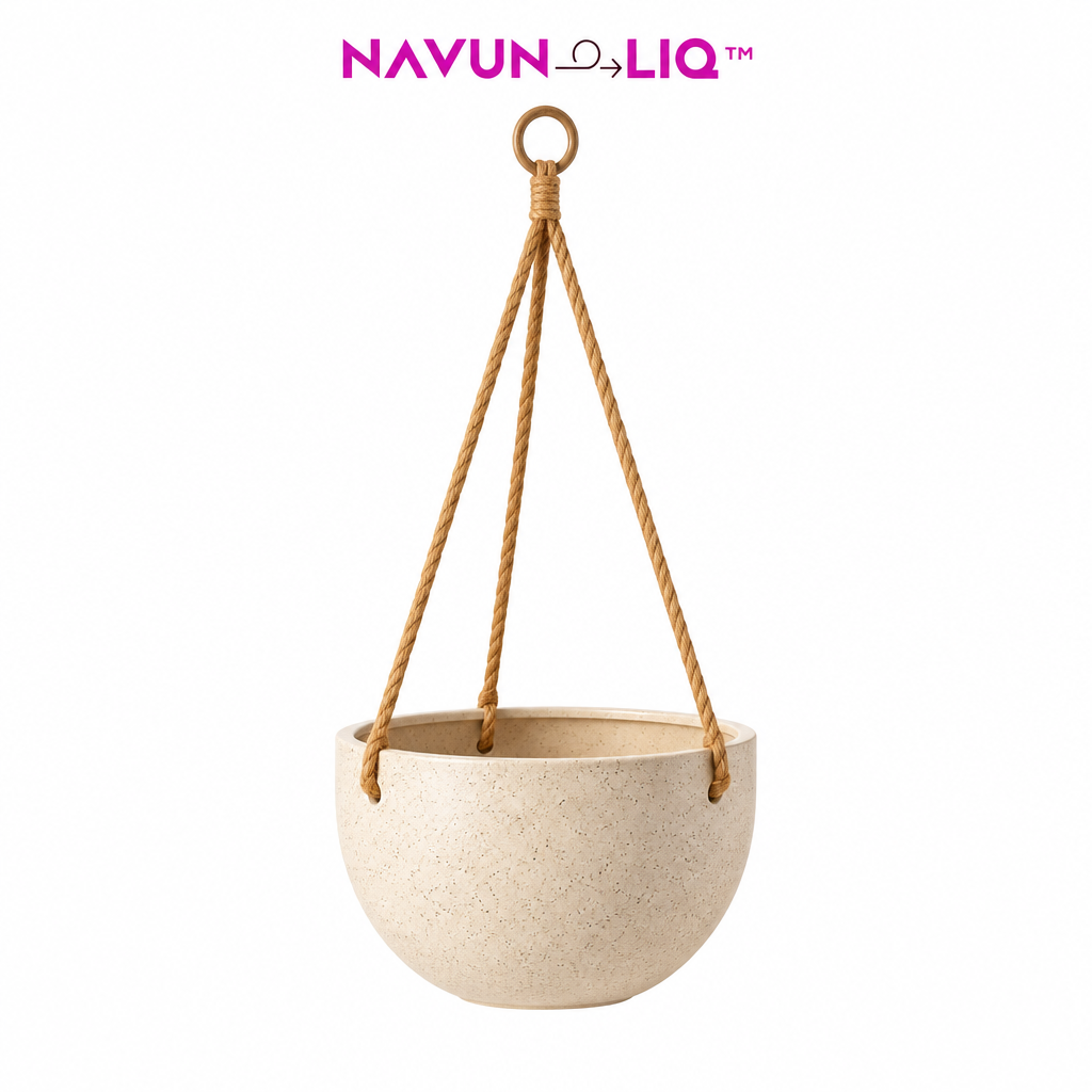 Navuneliq™ AirNest Hanging Planters – Modern Decorative Plant Pots with Minimalist Hangers for Balconies, Porches & Indoor-Outdoor Spaces
