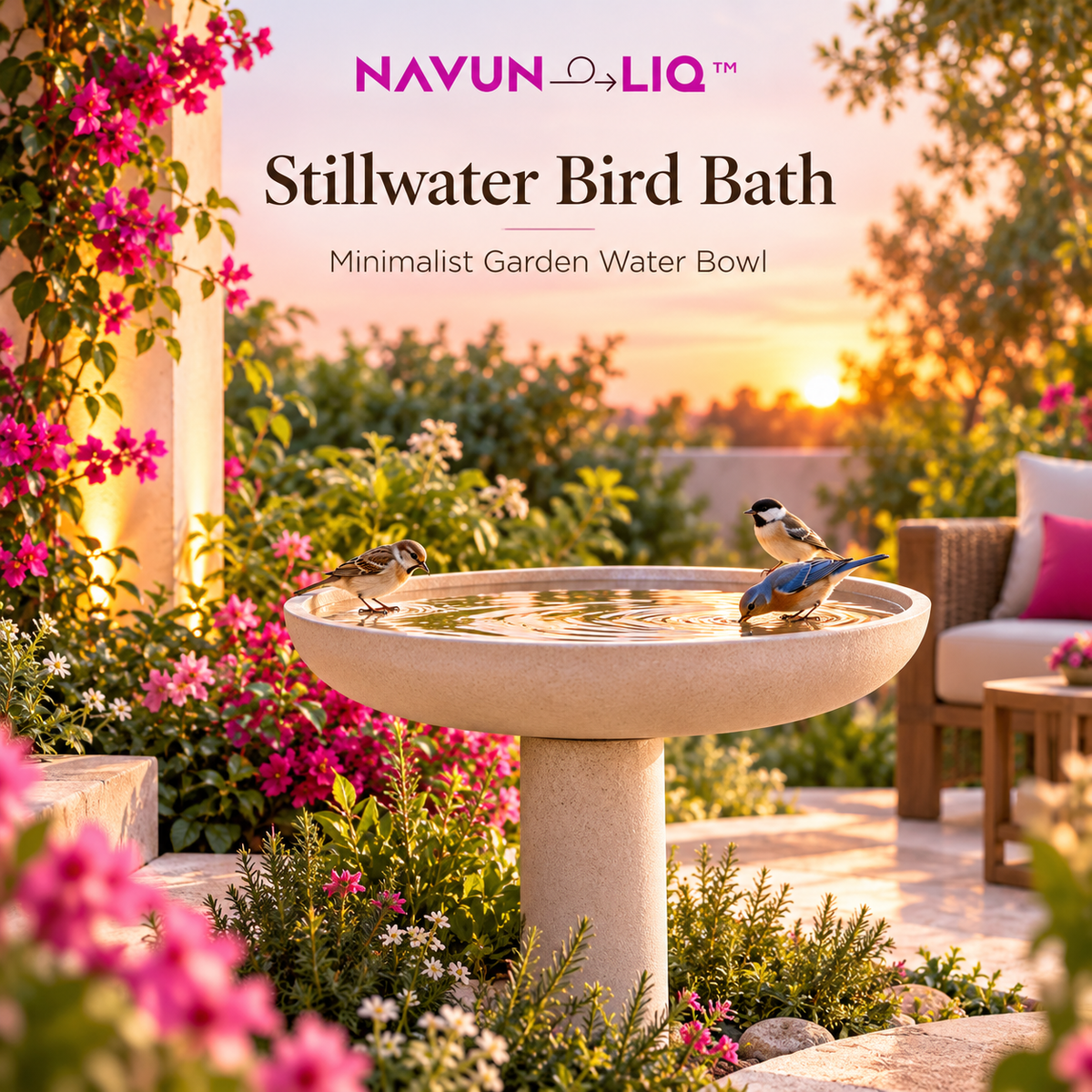 Navuneliq™ Stillwater Bird Bath – Minimalist Garden Water Bowl for Songbirds, Patio Corners & Natural Outdoor Spaces