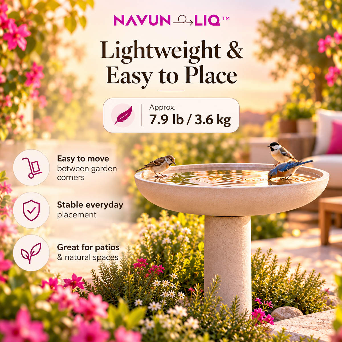 Navuneliq™ Stillwater Bird Bath – Minimalist Garden Water Bowl for Songbirds, Patio Corners & Natural Outdoor Spaces